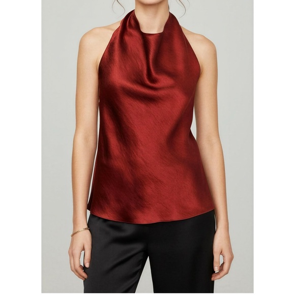 Vince Tops - VINCE. Draped Satin Halter Blouse, Red, Medium